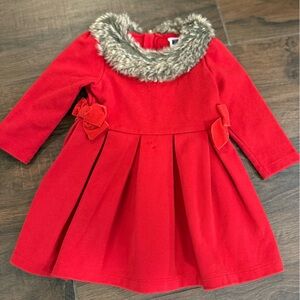 Janie and jack Red Dress with Faux Fur Collar